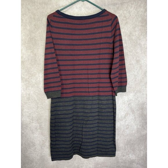 Talbots Sweater Dress Womens Large Burgundy Gray Wool Blend Stripe Sheath Pocket - Picture 7 of 12
